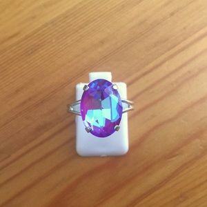 Tanzanite Aurora Borealis + Silver Oval Crystal Ring